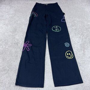 PacSun Jeans 90’s Boyfriend Carpenter Black Pockets Embroidered Size 24